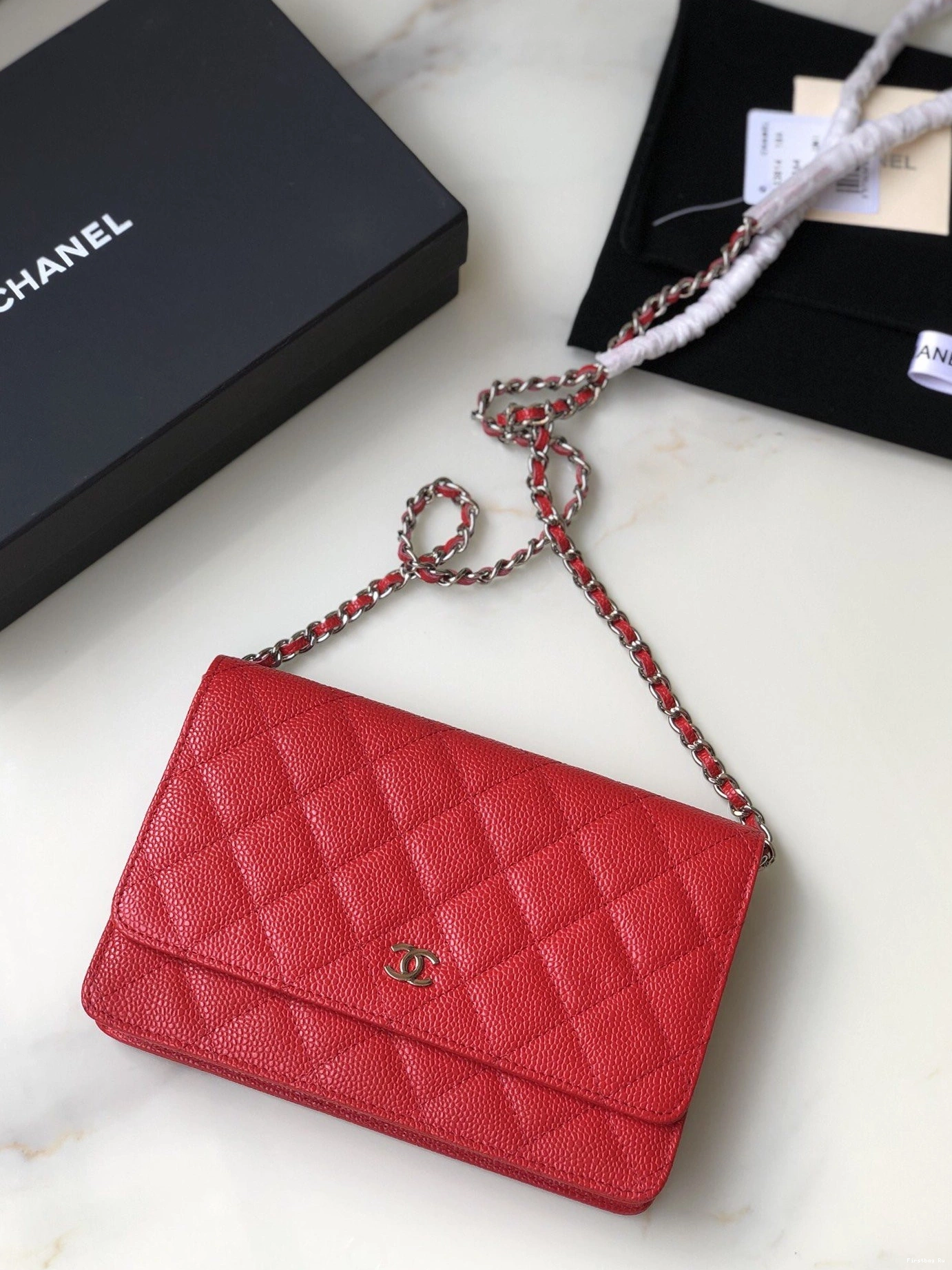 Firstbag Ru WITH WALLET HARDWARE SILVER CAVIAR CHAIN CHANEL 0728